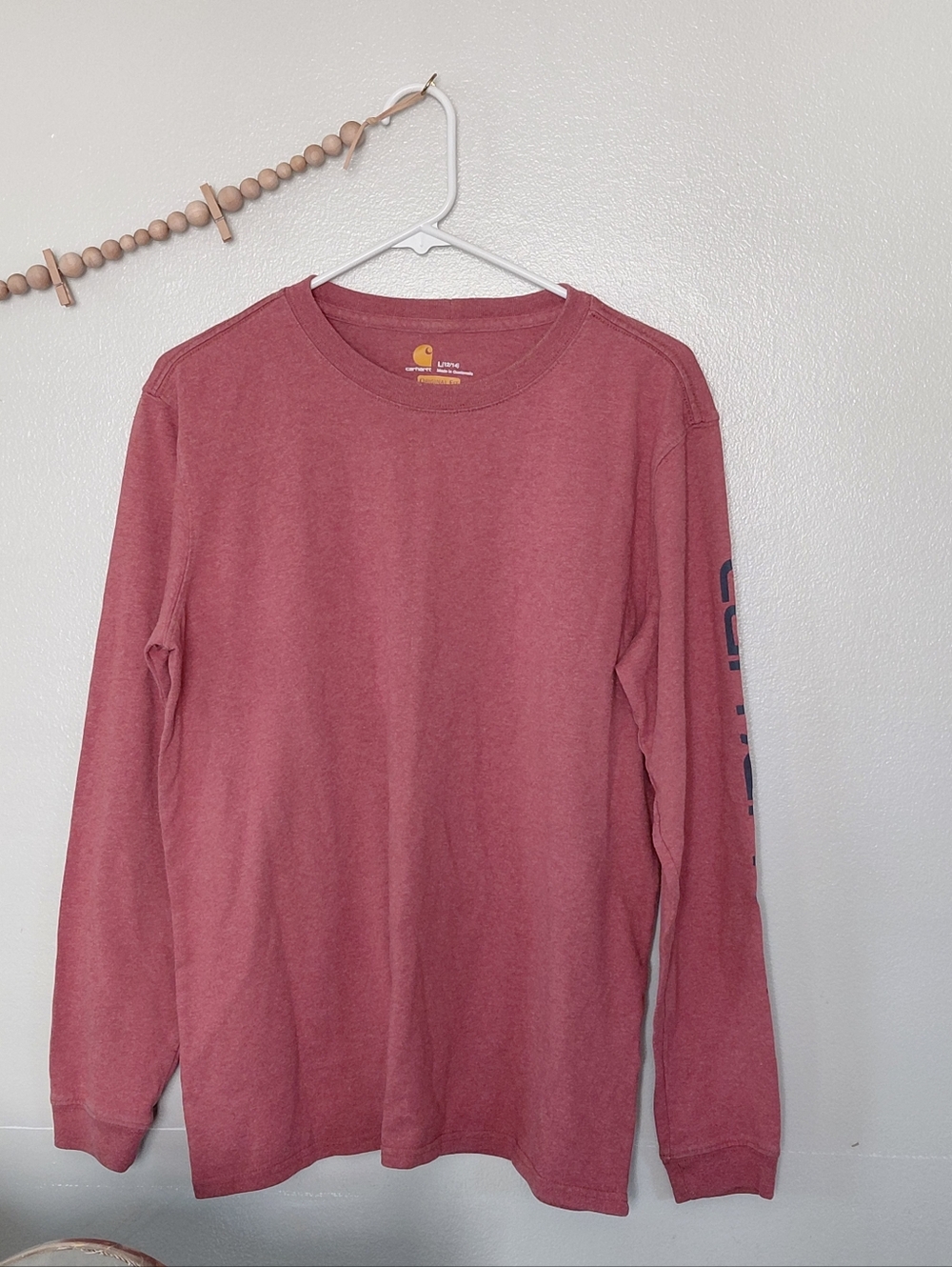 Carhartt Original Fit Logo Sleeve Boys Burgandy Long Sleeve T-shirt Size Large